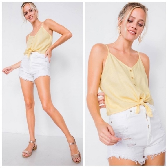 Le Lis Yellow Linen Blend Crop Top Tie Up Tank - Picture 1 of 10